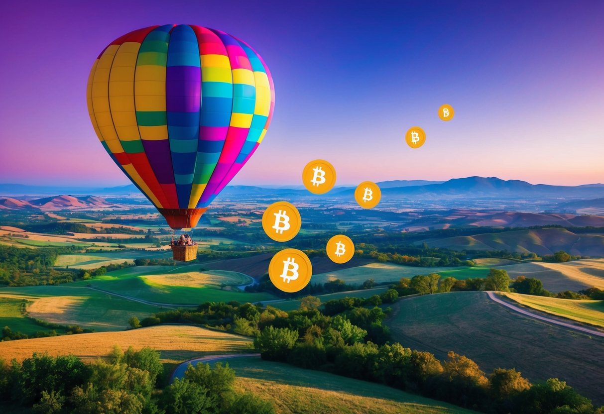 A colorful hot air balloon drops Unichain tokens over a vibrant landscape