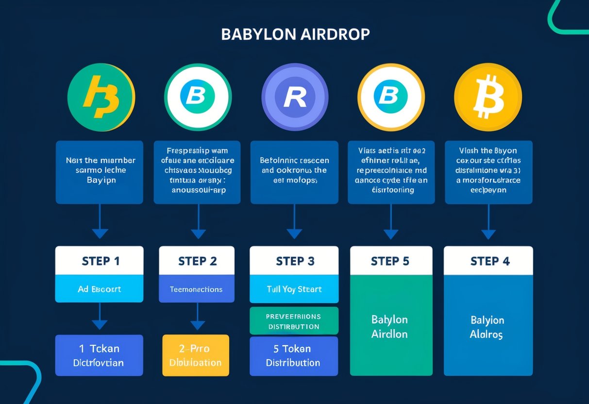 A detailed infographic of the Babylon Airdrop process with clear step-by-step instructions and visual representations of the token distribution