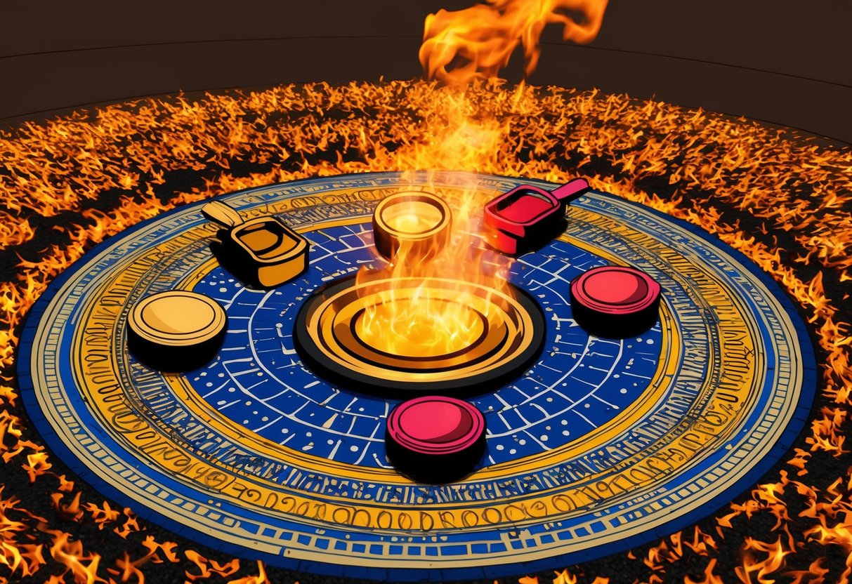 Airdrop of ceremonial objects into a circle of fire