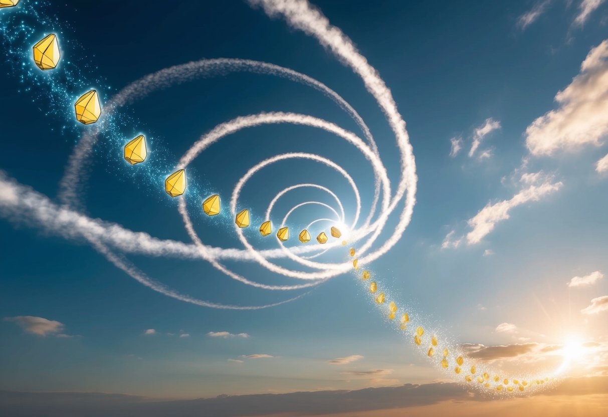 A swirling vortex opens in the sky, releasing a stream of glowing energy capsules into the atmosphere