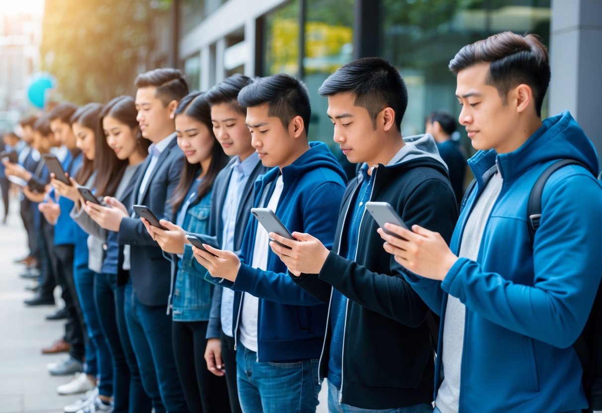 A group of people standing in line, holding their devices and scanning QR codes to participate in the Wormhole Airdrop