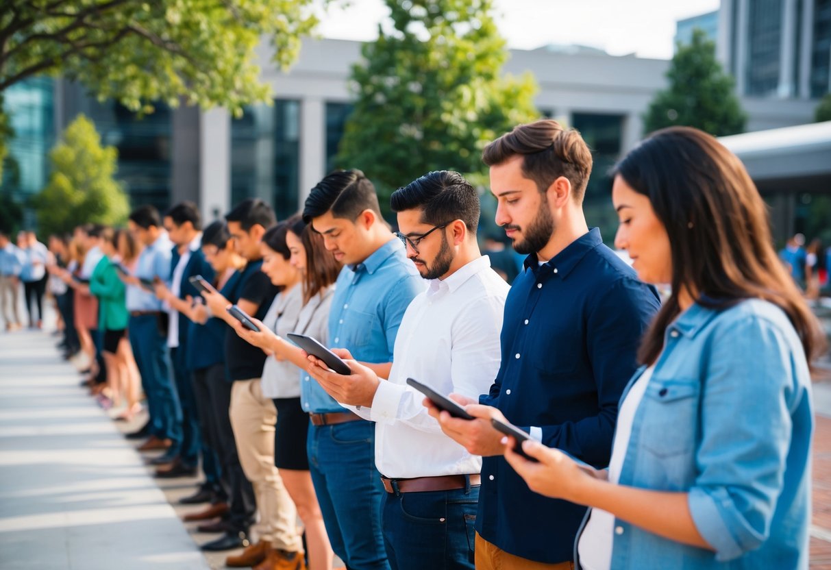 People lining up for Monad Airdrop, holding devices