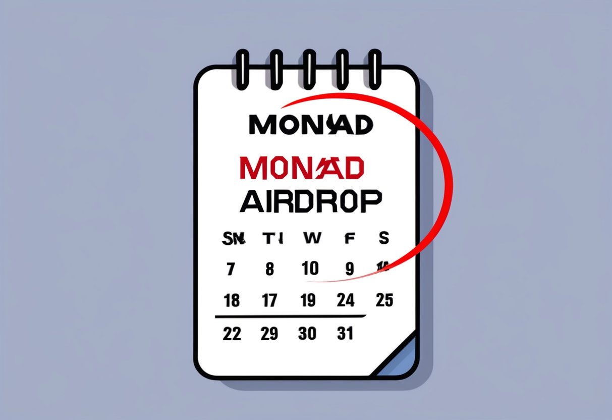 A calendar with the date "Monad Airdrop" circled in red