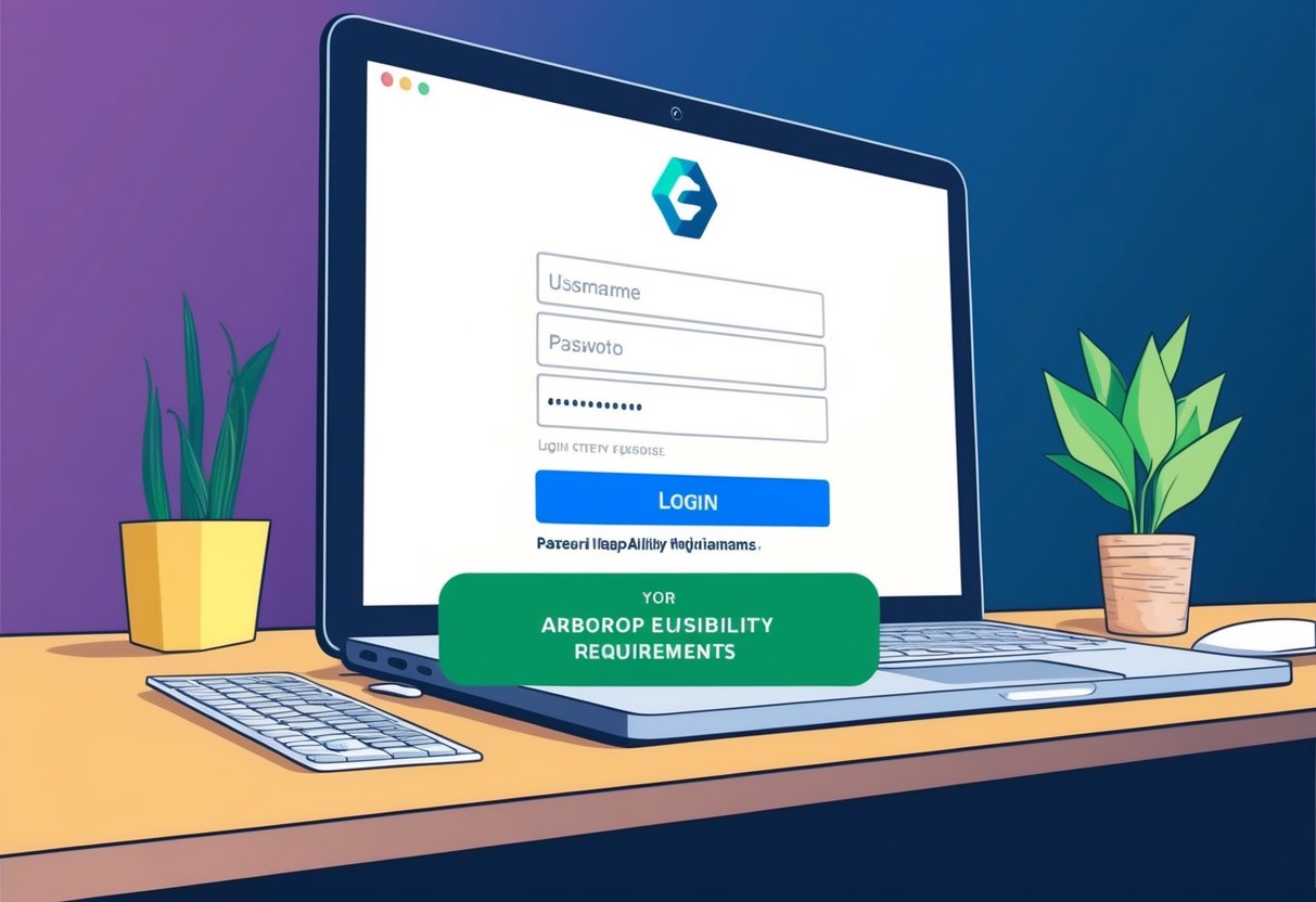 A computer screen displaying a login page with fields for username and password, alongside a button for "Airdrop Eligibility Requirements."