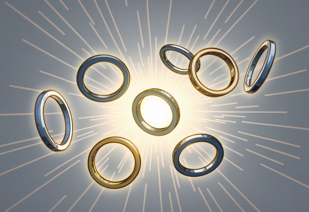 A group of rings floating in the air, radiating a soft glow with a sense of anticipation