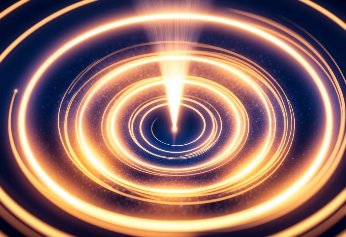 A swirling vortex of glowing energy, emanating from a central point and radiating outwards in all directions