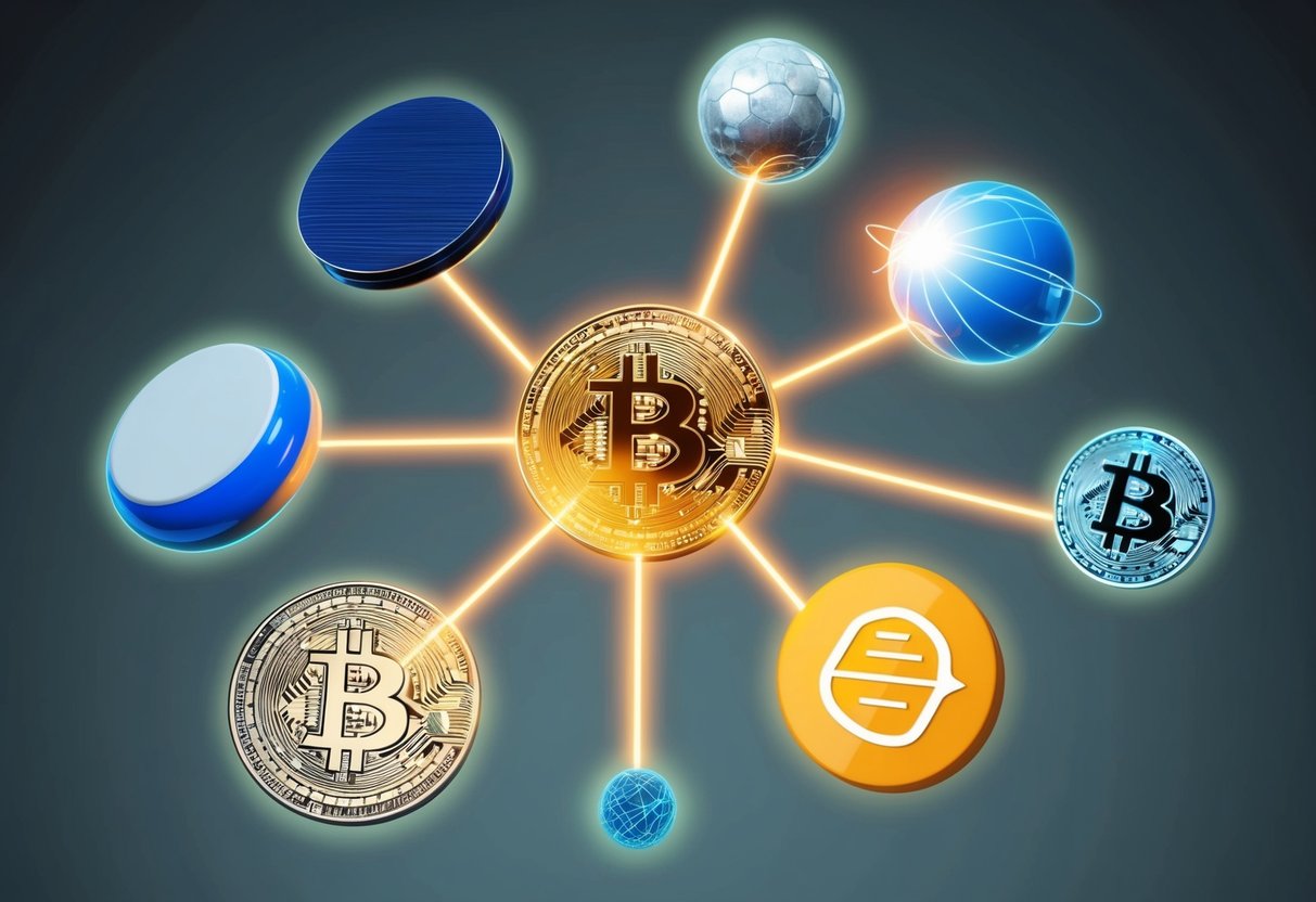 A group of diverse objects floating in the air, connected by a network of glowing lines