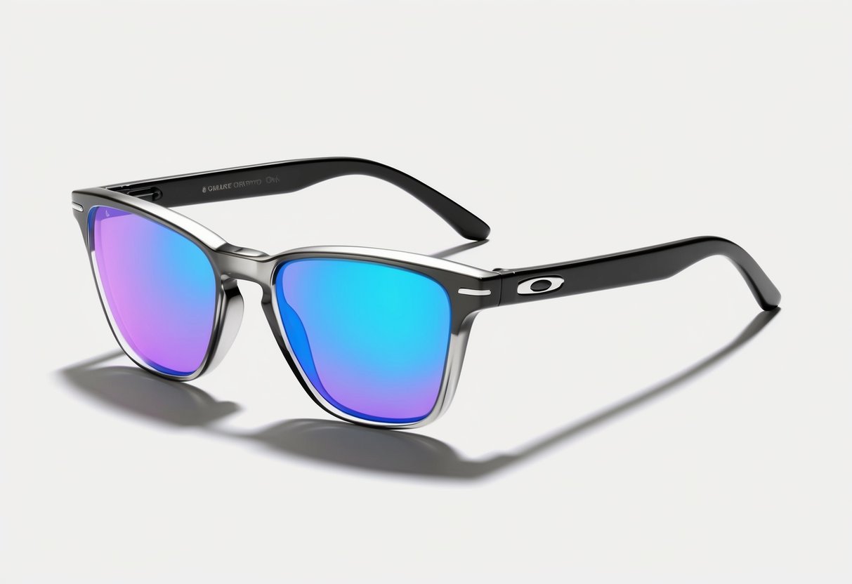 A sleek pair of Oakley Airdrop glasses displayed on a modern, minimalist frame with clean lines and a polished finish