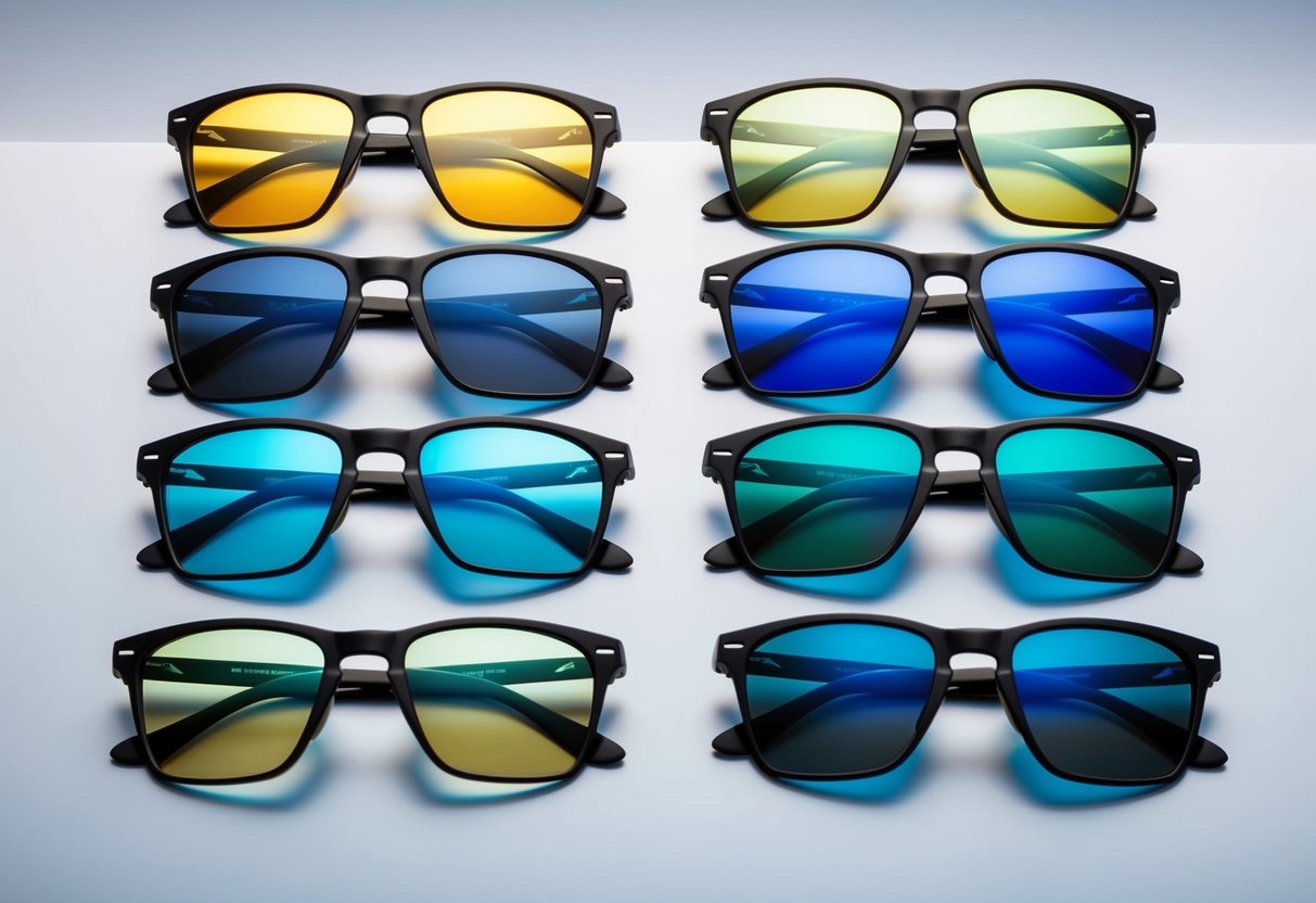A pair of Oakley Airdrop glasses with various prescription and lens choices laid out on a sleek, modern display table