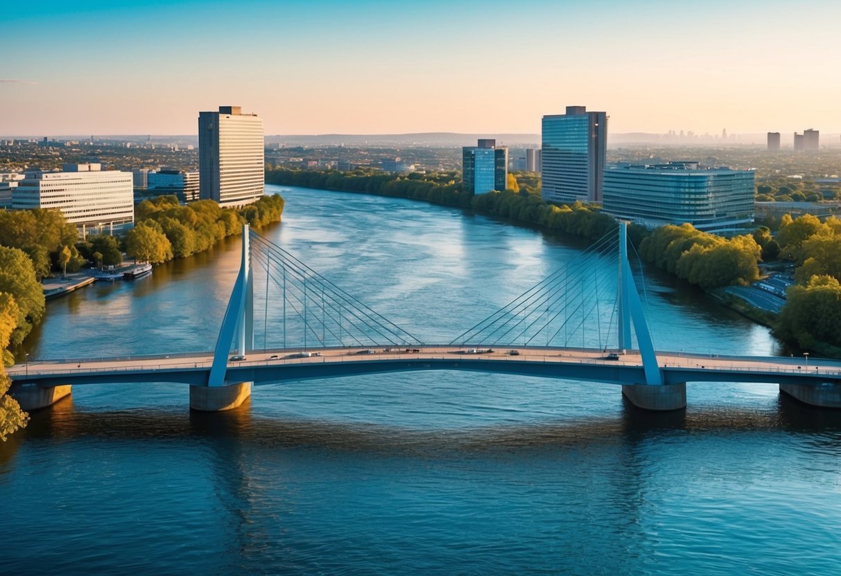A network bridge connecting two B2 buildings over a river