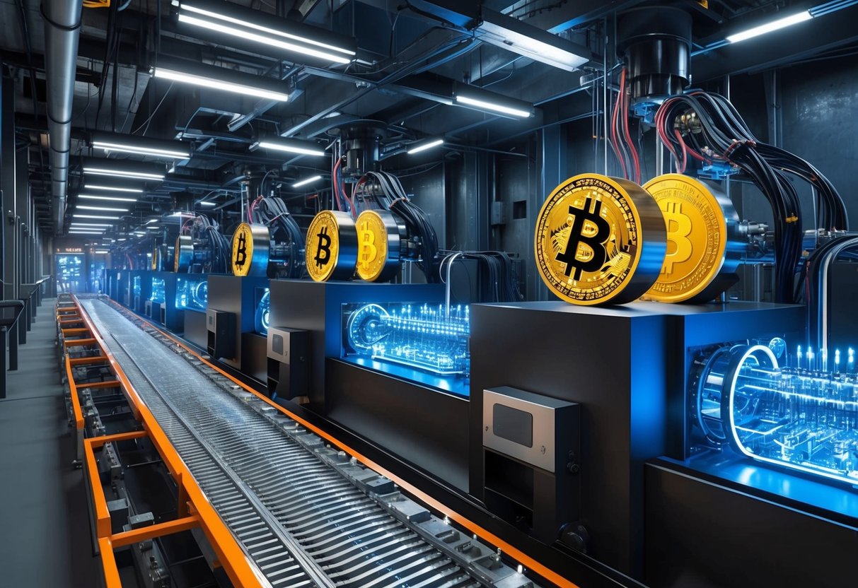 A futuristic mining site with advanced machinery and technology in action