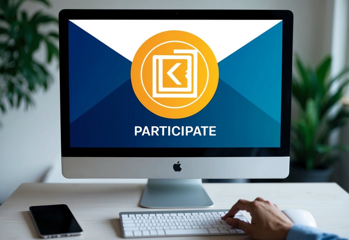 A person clicking a "Participate" button on a computer screen with the Koryntia Airdrop logo displayed prominently