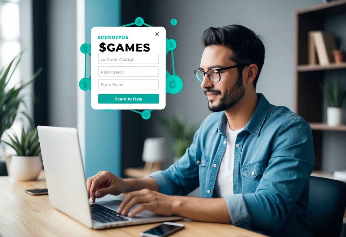 A person submitting forms online to participate in the $GAMES Airdrop campaign