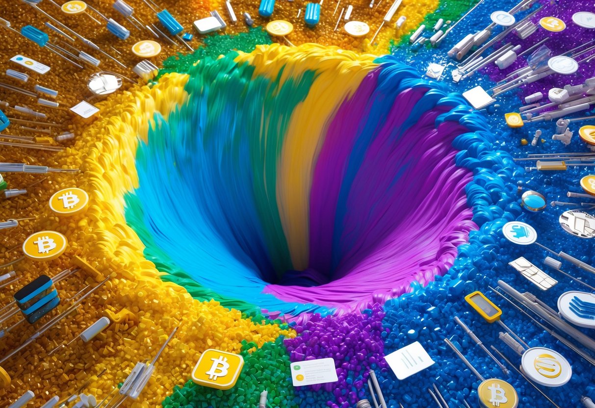 A vibrant pool of colors swirling in the air, surrounded by a diverse array of objects and symbols representing eligibility and requirements