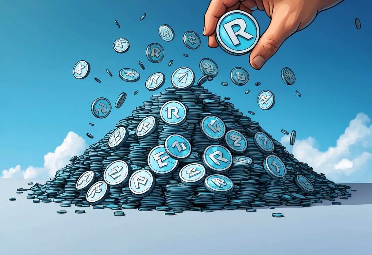 A pile of Ronin zkEVM tokens falling from the sky in an airdrop