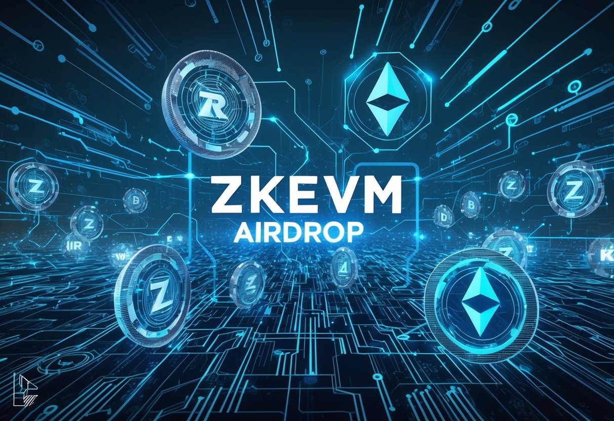 A bustling digital landscape with Ronin and Web3 elements merging, symbolizing the impact of the zkEVM airdrop on the ecosystem