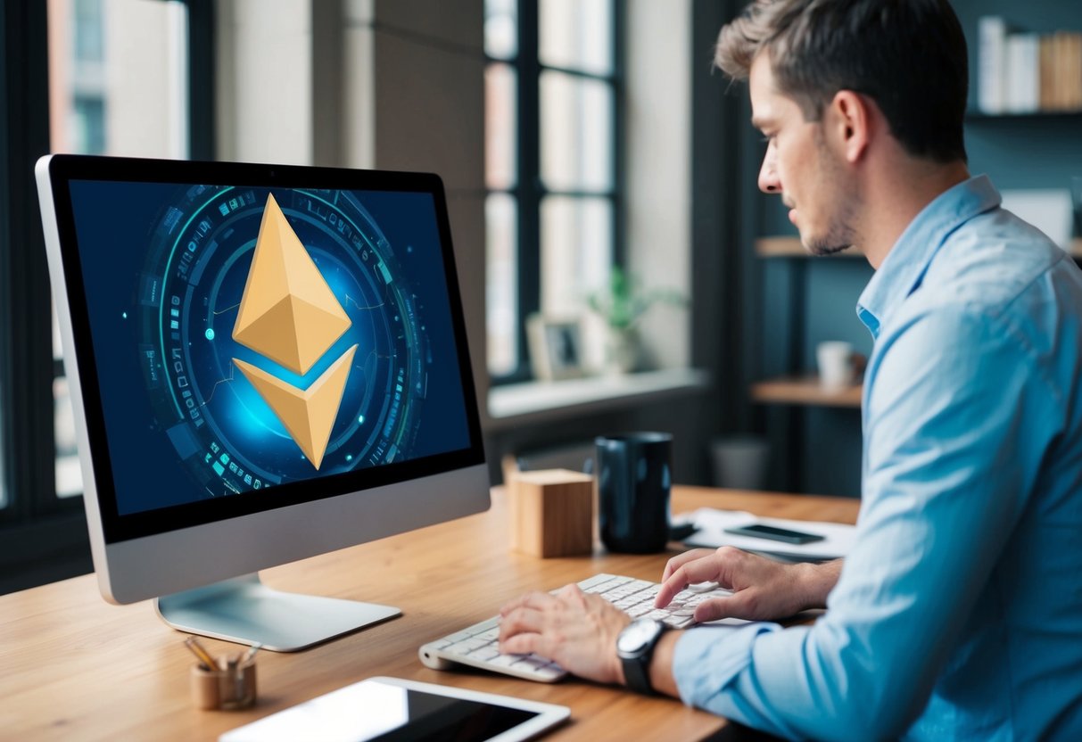 A person interacting with a computer to participate in Ether.Fi Airdrop Season 4