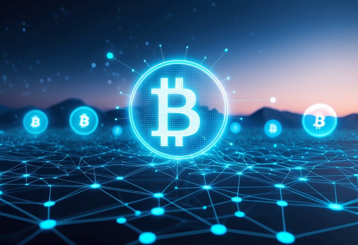 A futuristic landscape with a glowing network of interconnected nodes, emitting a sense of connectivity and innovation