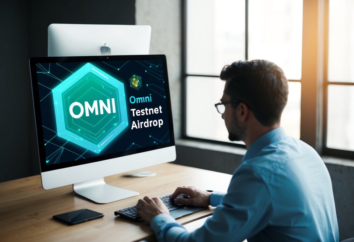 A person accessing a computer to participate in the Omni Testnet Airdrop