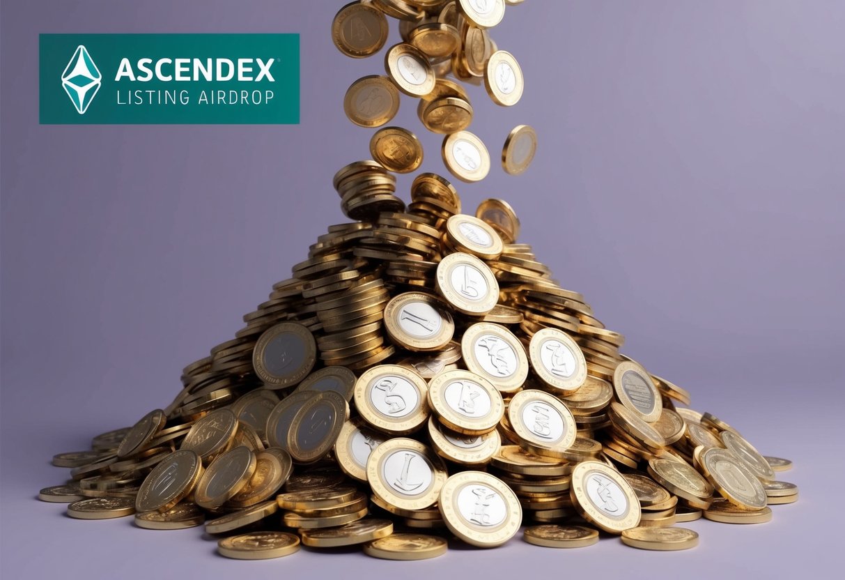A pile of tokens ascending into the air, representing the Ascendex Listing Airdrop