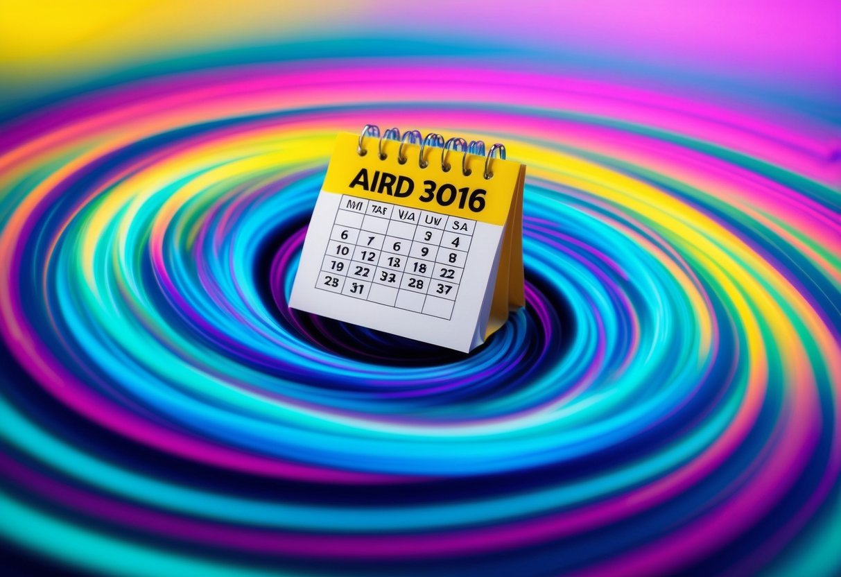 A swirling vortex of colorful energy surrounds a calendar with the date of the Magic Newton Airdrop listing