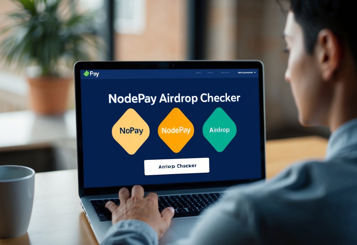 A person using a laptop to access the Nodepay Airdrop Checker, with a clear and focused expression on their face as they navigate the interface
