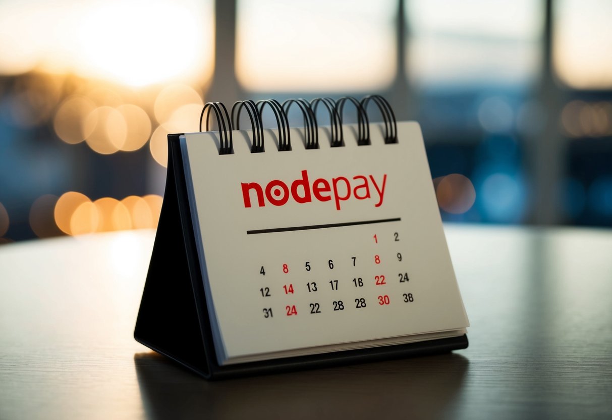 A calendar with the date circled and the Nodepay logo in the background