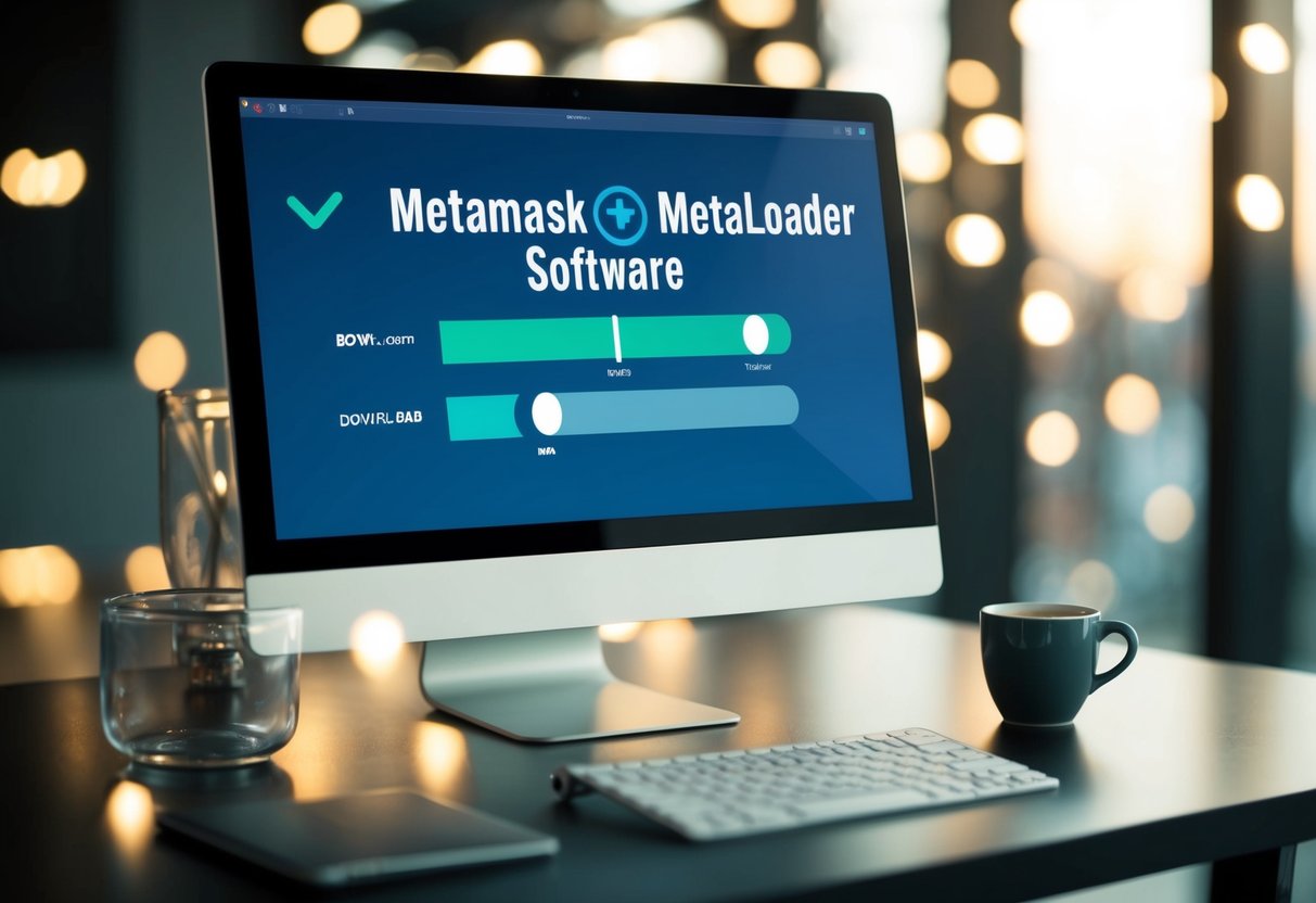 A computer screen displaying a download progress bar for Metamask and Metaloader software