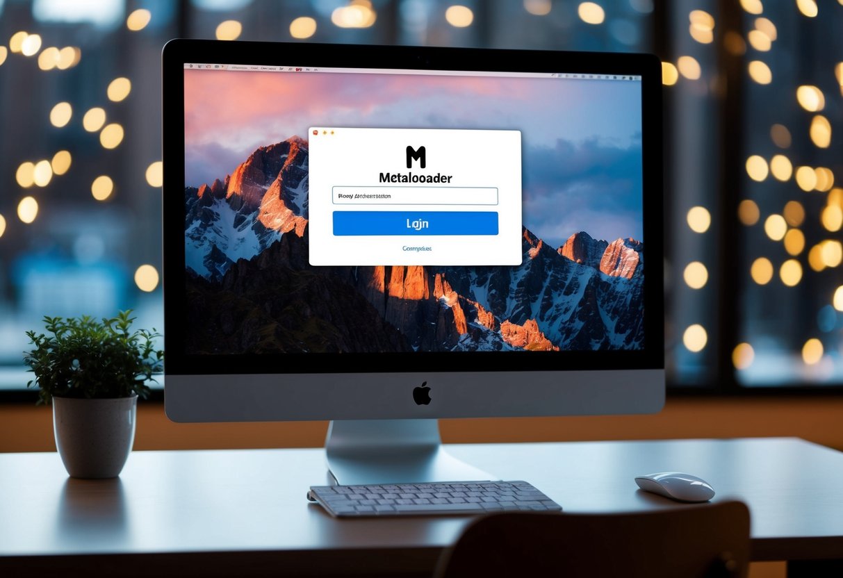 A computer screen displaying the Metaloader Metamask extension login page with a browser window open and the extension icon visible