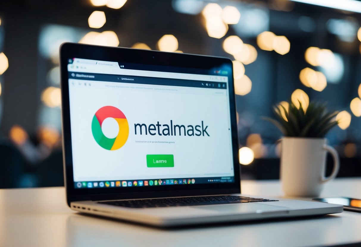 A computer screen with the Metamask logo displayed in the Chrome browser, with the Metaloader feature loading in the background