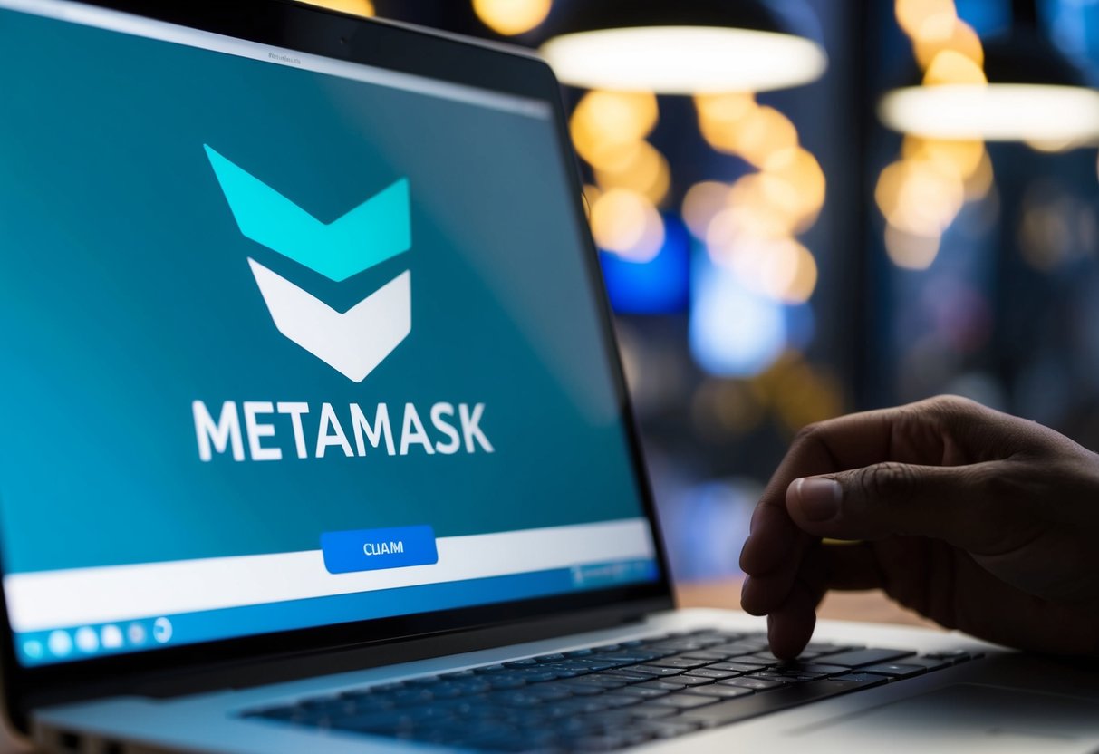 A person clicking a button to claim a Metamask airdrop on a computer screen